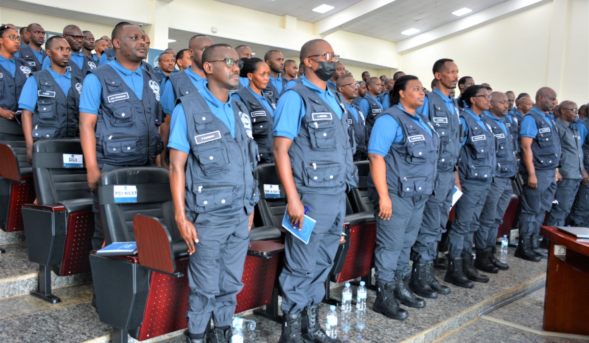 Rwanda Investigation Bureau&#039;s officers during a general assembly. File