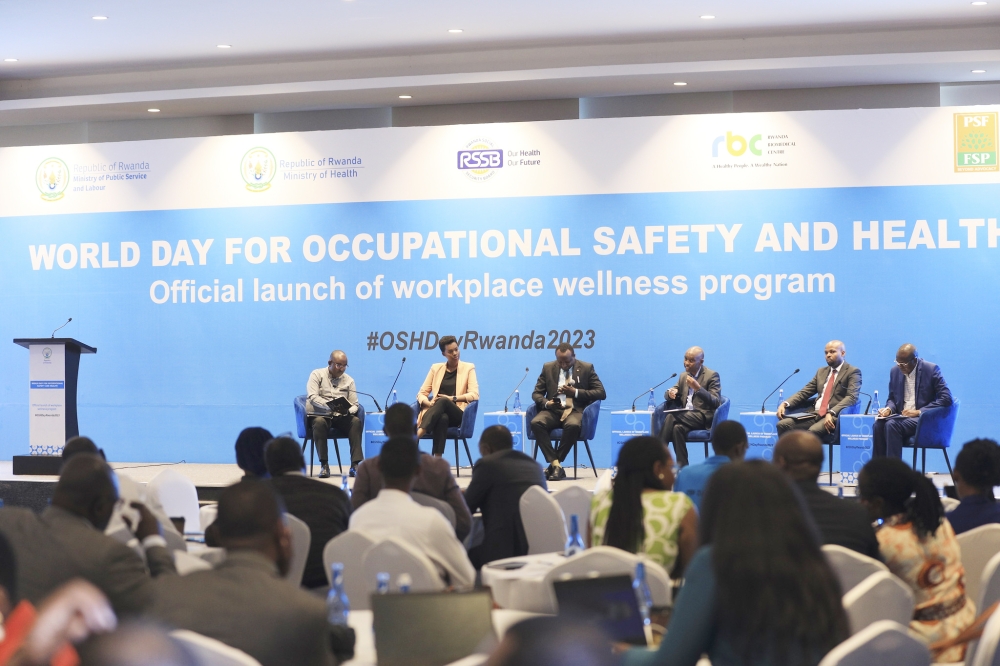 Panelists during the launch of a workplace wellness programme , on the World Day for Safety and Health at Work  on Thursday, May 25 . All photos by Emmanuel Dushimimana
