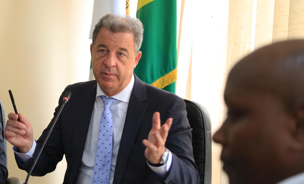 Serge Brammertz, the Chief Prosecutor of the United Nations&#039; International Residual Mechanism for Criminal Tribunals (IRMCT) speaks to journalists in Kigali in 2019. Photo by  Sam Ngendahimana
