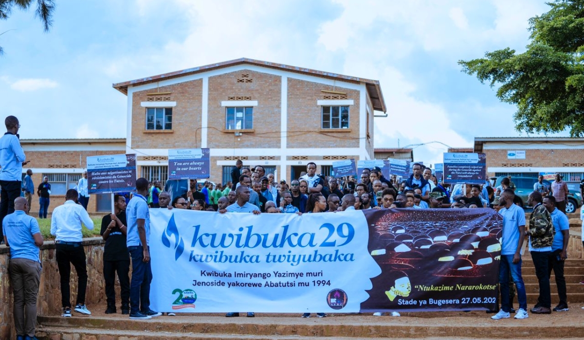 Mourners before starting a walk to remember during the 15th commemoration of the completely wiped out families in Bugesera District on May 27. Courtesy