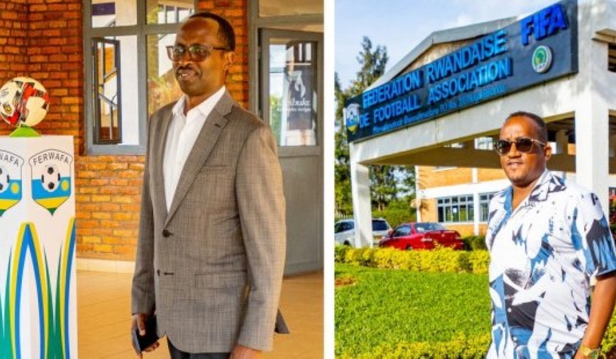 Police FC chairman Alphonse Munyantwali and former Rayon Sports President Chance Denis Gacinya on Saturday submitted their nominations to the FA Electoral Commission. Photo by Igihe