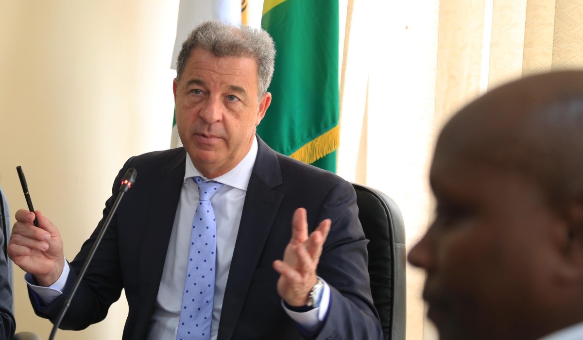 Serge Brammertz, the Chief Prosecutor of the United Nations' International Residual Mechanism for Criminal Tribunals (IRMCT) speaks to journalists in Kigali in 2019. Sam Ngendahimana