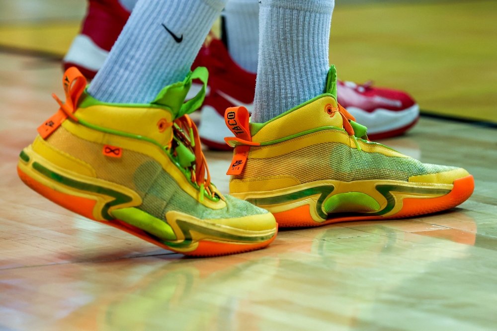 A pair of sneakers that were photographed at the 2023 Basketball Africa League  edition in Kigali. The final games kicked off on May 22, and ran until May 27. All Photos by Olivier Mugwiza