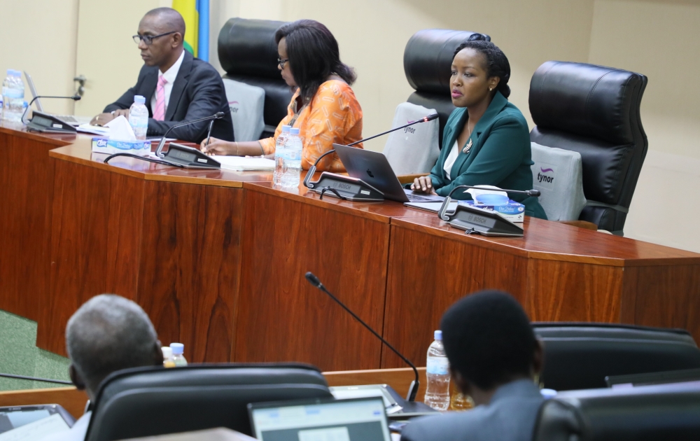 ICT and Innovation Minister, Paula Ingabire addresses Senators during a consultative session on actions in line with developing ICT in Rwanda on June 1. Courtesy
