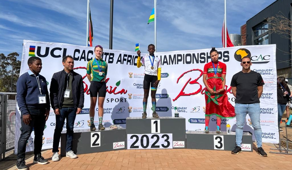 Rwandan cyclist Djazilla Mwamikazi won the Gold medal after winning Saturday’s CAC MTB African Championships 2023 in Johannesburg, South Africa. Courtesy