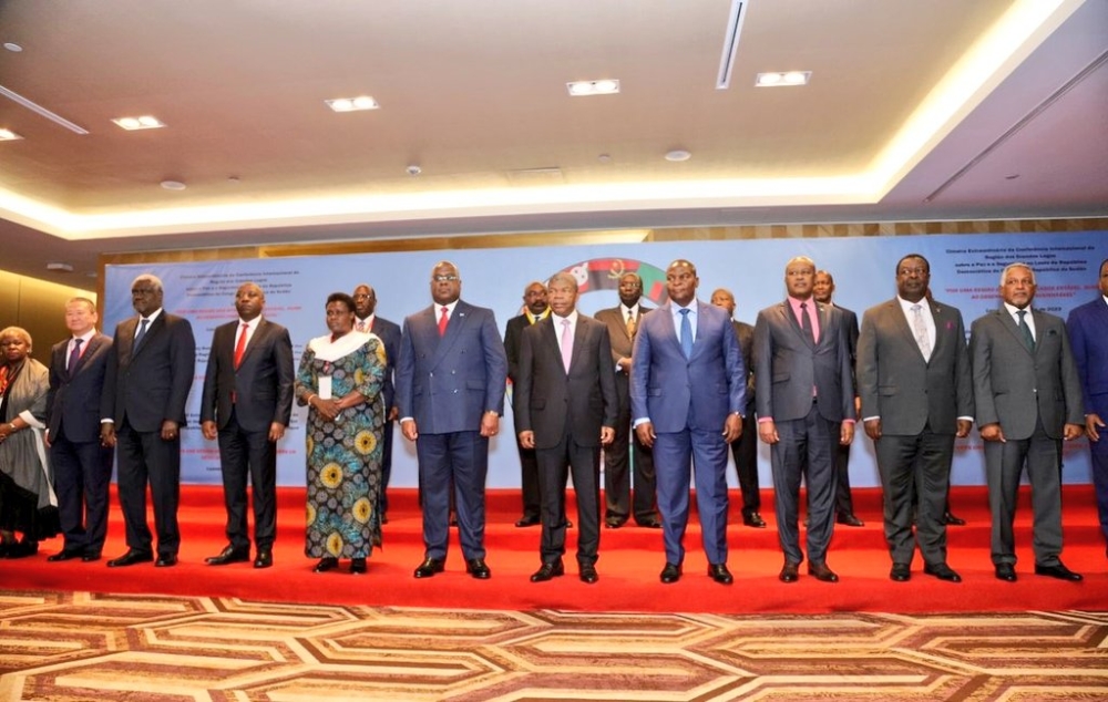 Leaders at the end of the 10th Extraordinary Summit of the International Conference on the Great Lakes Region (ICGLR), in Luanda, Angola, on Saturday, June 3, 2023.

