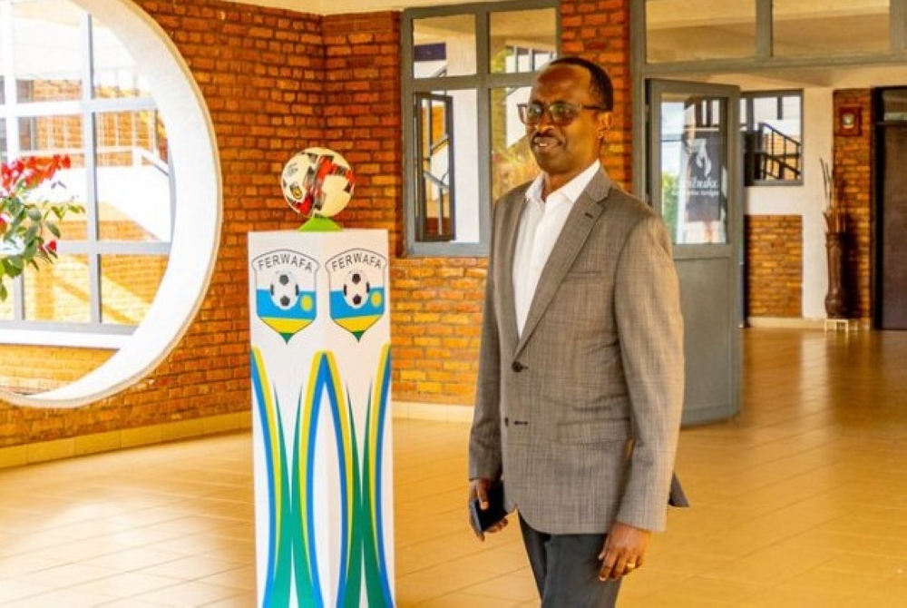 Police Chairman Alphonse Munyantwali after submitting his candidacy. Munyantwali will stand unopposed during the forthcoming elections of the Rwanda football governing body (FERWAFA).