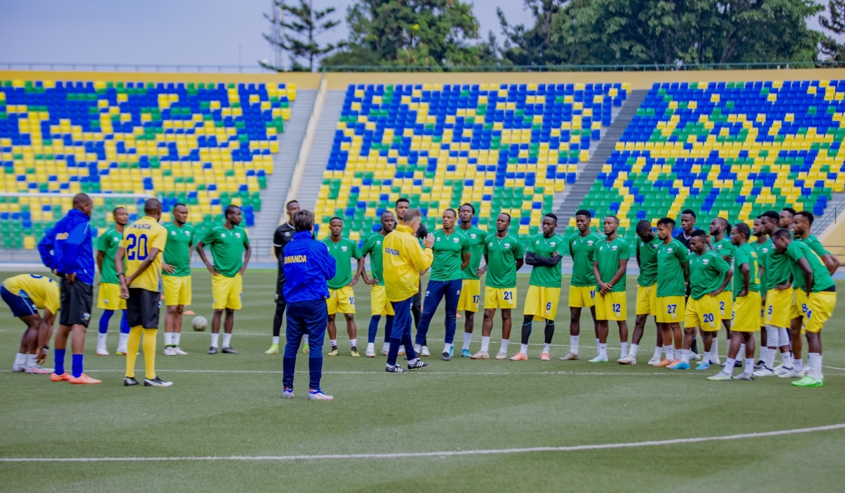 Amavubi players during a past training session at Huye stadium. The team will start a residential camp on Thursday, June 8 ahead of their 2023 Africa Cup of Nations (AFCON) finals against Mozambique