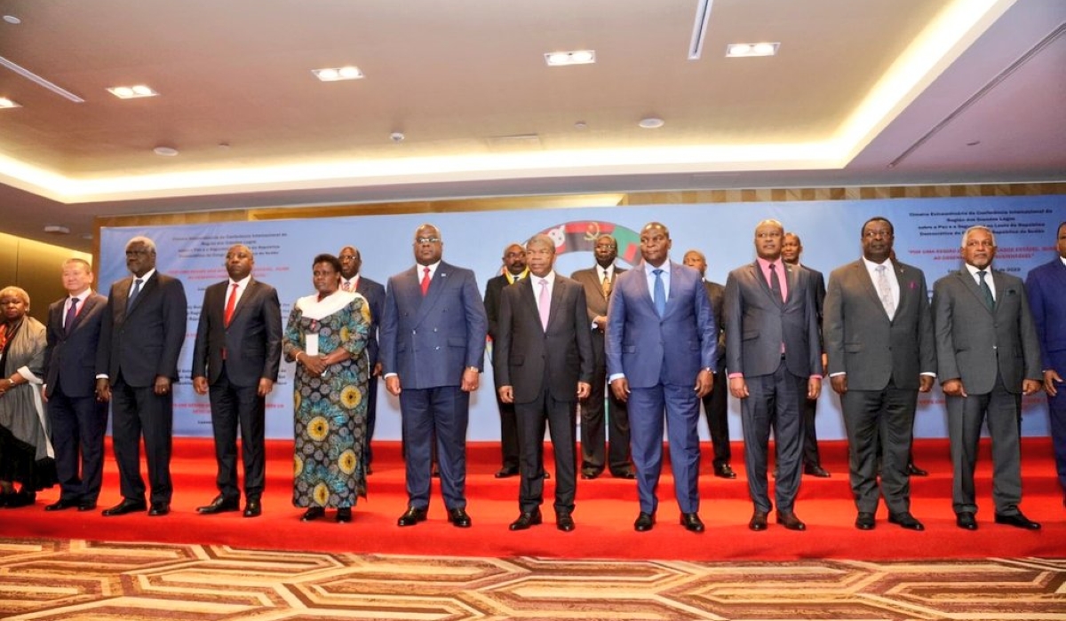 Leaders pose for a group photo at the 10th Extraordinary Summit of ICGLR in Luanda, Angola on June 3. The Summit discussed  the peace and security situation in eastern DRC and in Sudan.
