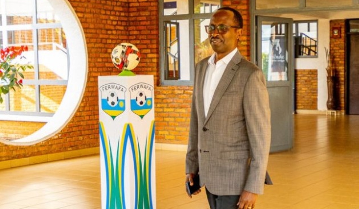 Police Chairman Alphonse Munyantwali after submitting his candidacy. Munyantwali will stand unopposed during the forthcoming elections of the Rwanda football governing body (FERWAFA).