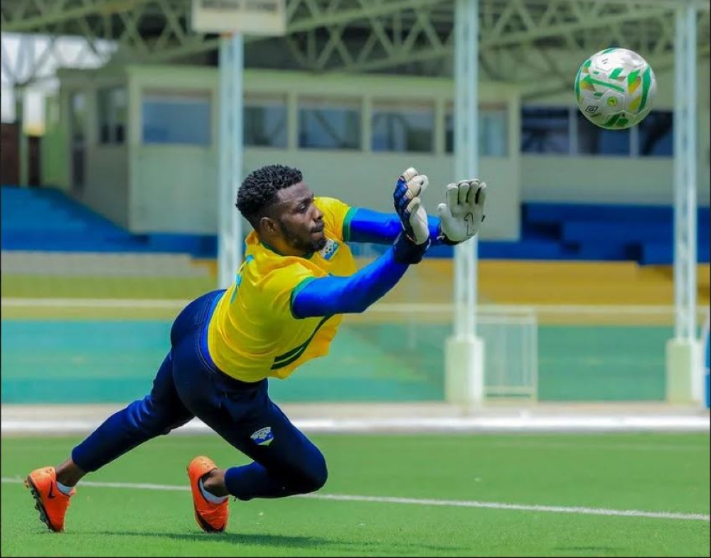 Rwanda's international goalkeeper Olivier Kwizera during a training session. File