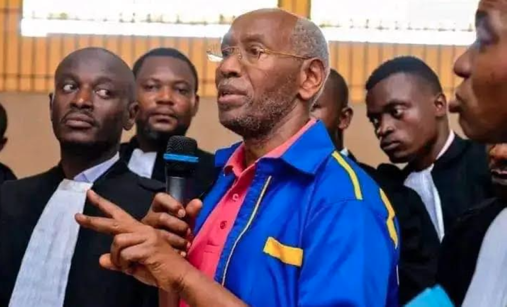 Edouard Mwangachuchu speaks during a hearing session on April 11, 2023. Internet