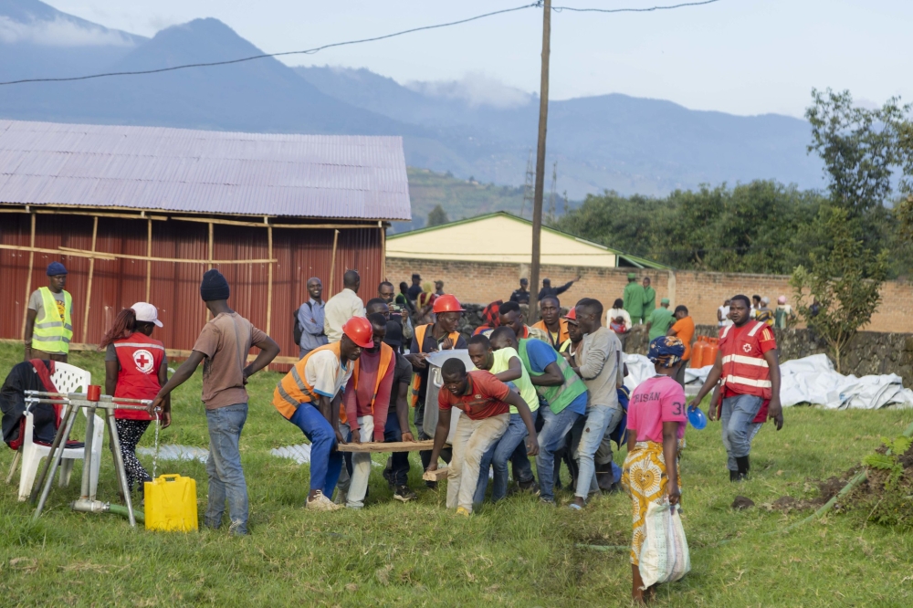 Residents at a temporary accommodation site for people who were affected by disasters on May 3 in Rubavu District. The disasters killed 135 and over 6000 houses were destroyed countrywide.