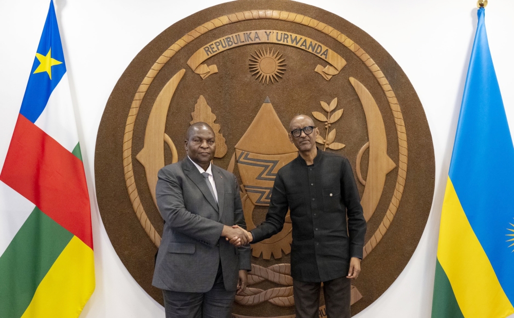 President Paul Kagame  meets with his Central African Republic counterpart Faustin Archange Touadéra on Thursday, June 8. Photo by Village Urugwiro