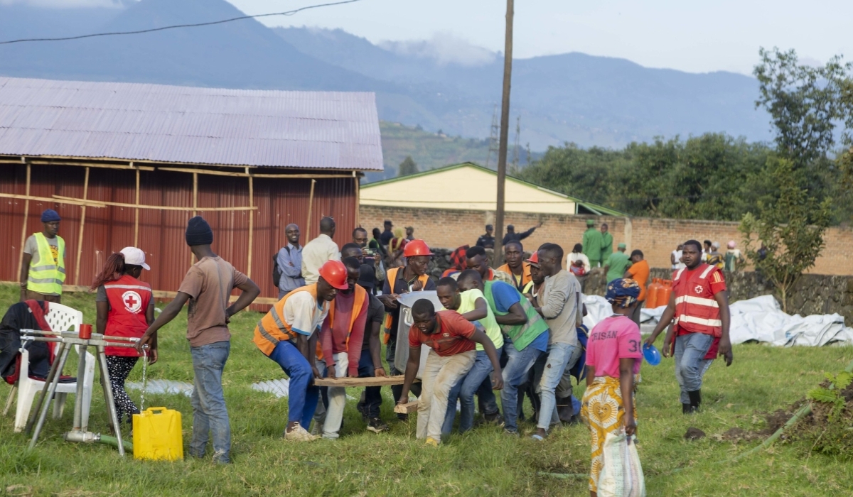 Residents at a temporary accommodation site for people who were affected by disasters on May 3 in Rubavu District. The disasters killed 135 and over 6000 houses were destroyed countrywide.