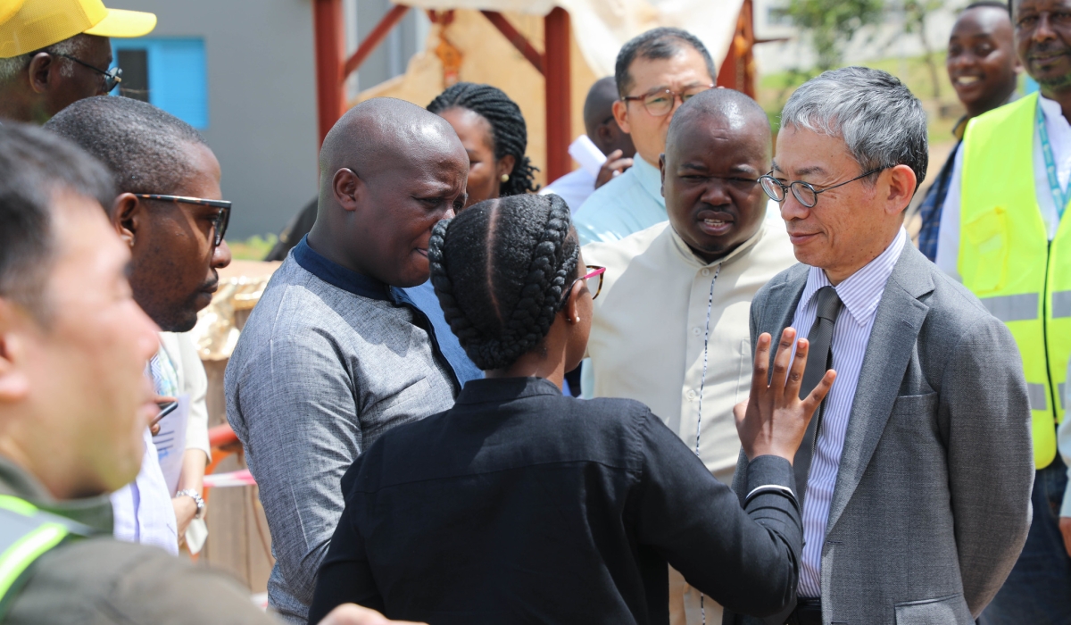 Chief Executive Officer of WASAC, Gisele Umuhumuza gives clarifications on the achievements
during the guided tour of the project at Nzove Water Treatment Plant on June 6. Photos: Craish Bahizi.