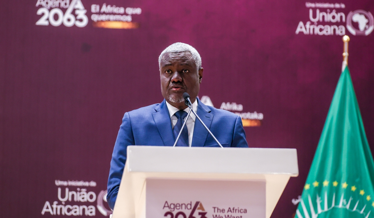 Moussa Faki Mahammat, Chairperson of the African Union Commission delivers remarks during the opening of the retreat in Kigali on June 8. All photos by Olivier Mugwiza