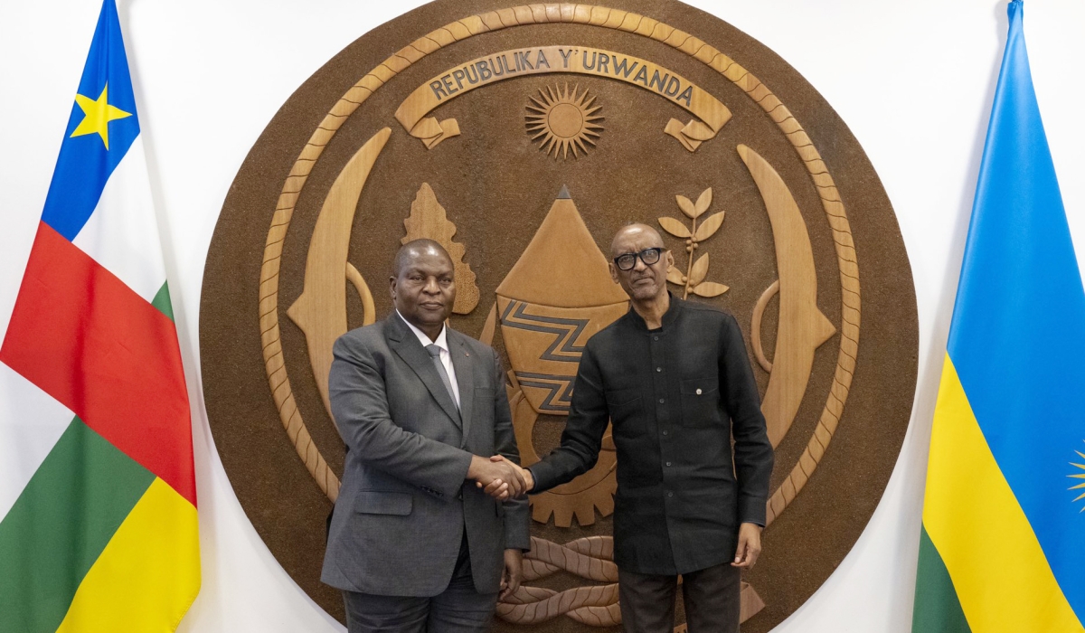 President Paul Kagame  meets with his Central African Republic counterpart Faustin Archange Touadéra on Thursday, June 8. Photo by Village Urugwiro