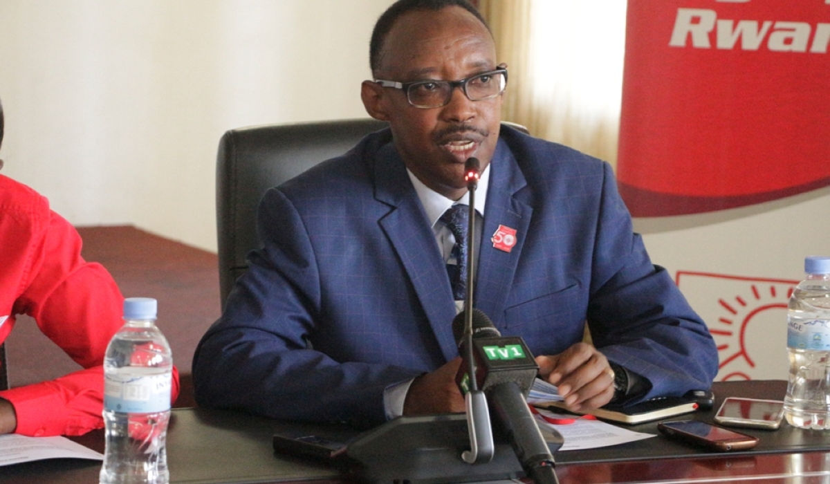 Deus Sangwa, the Chairman of Special Olympics Rwanda speaks to journalists during a past news briefing. File