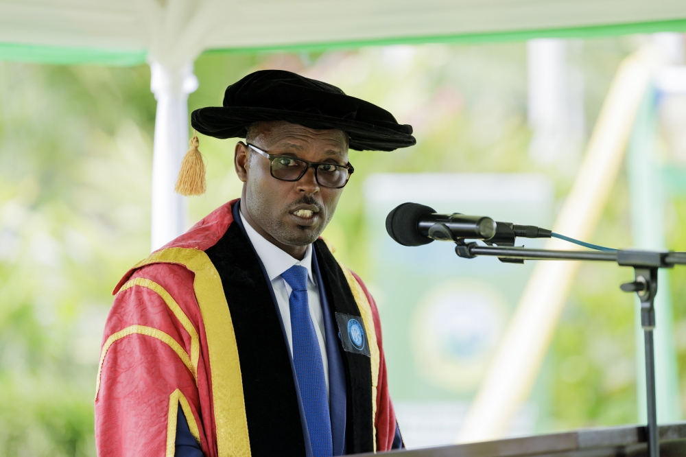 Dr Didas Muganga Kayihura, the Vice-Chancellor of UR delivers remarks during the graduation ceremony