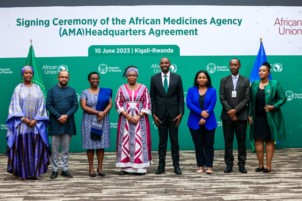 Officials pose for a photo after signing the agreement in Kigali on June 10 Officials pose for a photo after signing the agreement in Kigali on June 10