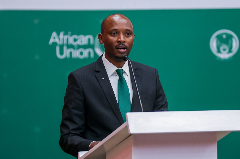 Health Minister Dr. Sabin Nsanzimana delivers remarks at the signing event in Kigali. Health Minister Dr. Sabin Nsanzimana delivers remarks at the signing event in Kigali.