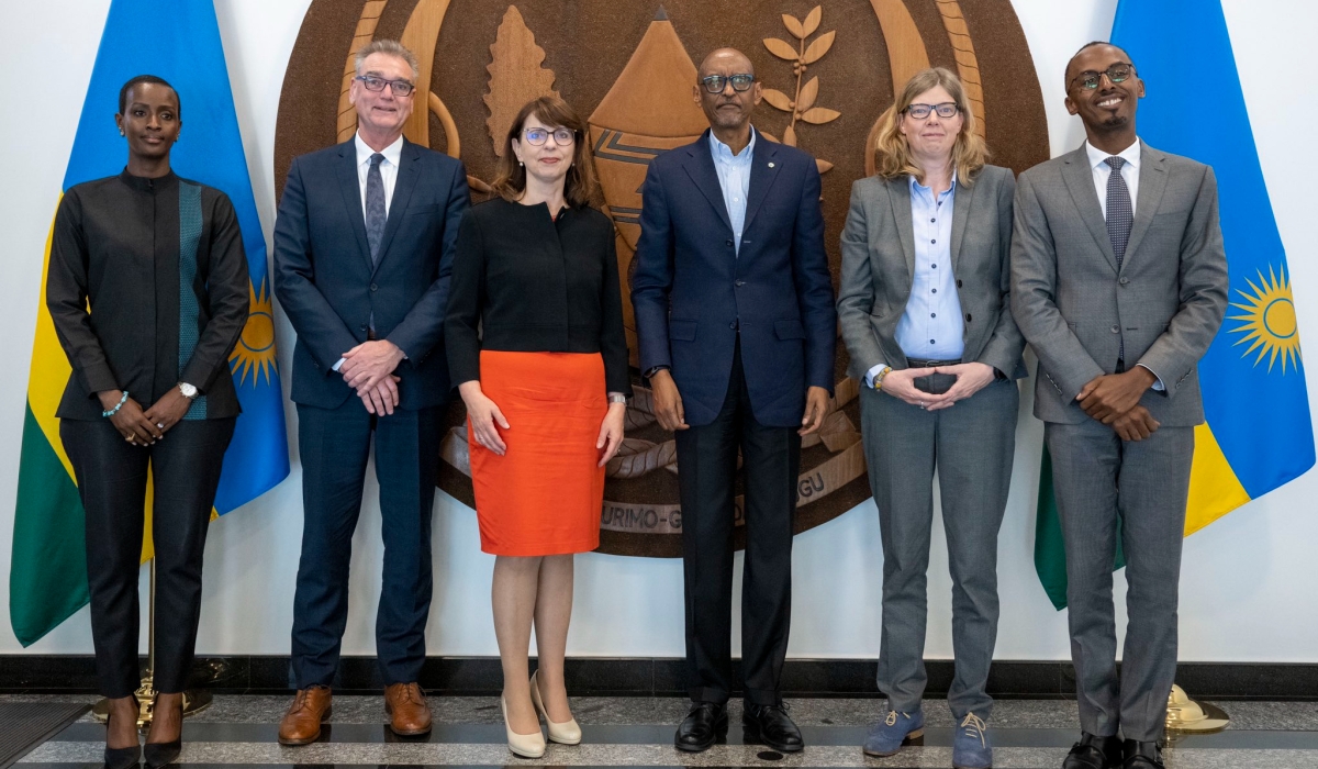 President Paul Kagame receives a delegation of Volkswagen Group Executives who are in Rwanda for the 5th anniversary of Volkswagen partnership with Rwanda, at his office in Kigali, on June 9, 2023 (Village Urugwiro).