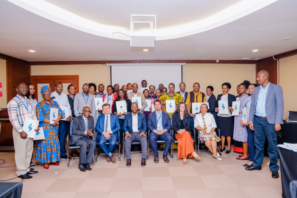 Trainees, trainers and officials pose for a group photo as the 5-day training for RSSB staff on social security administration and governance, came to an end on June 9, 2023, in Kigali (RSSB).