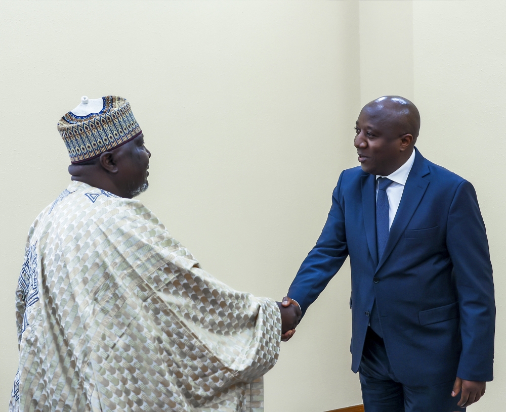 Prime Minister Edouard Ngirente meets Confederation of African Athletics (CAA) president Hamad Kalkaba Malboum in Kigali on Monday, June 12. Photos by Christianne Murengerantwari