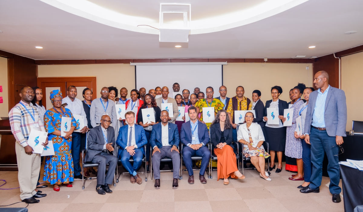 Trainees, trainers and officials pose for a group photo as the 5-day training for RSSB staff on social security administration and governance, came to an end on June 9, 2023, in Kigali (RSSB).