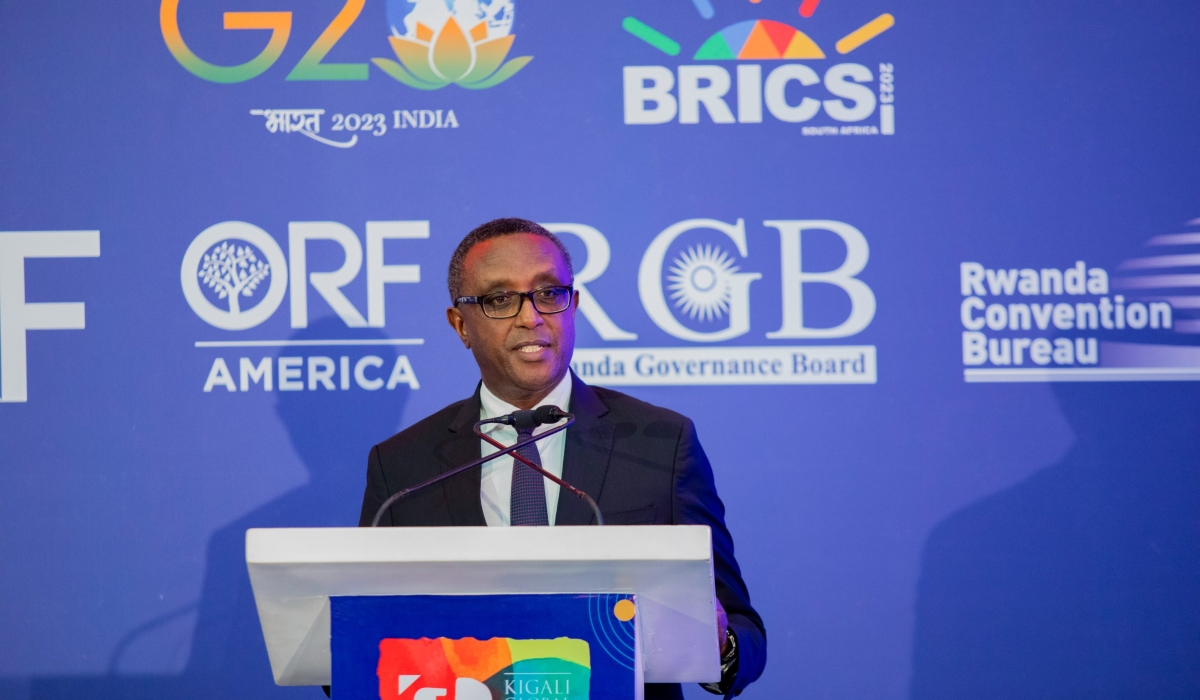 Minister of Foreign Affairs Dr Vincent Biruta delivers remarks during the opening of the Kigali Global Dialogue on Monday, June 12. Courtesy