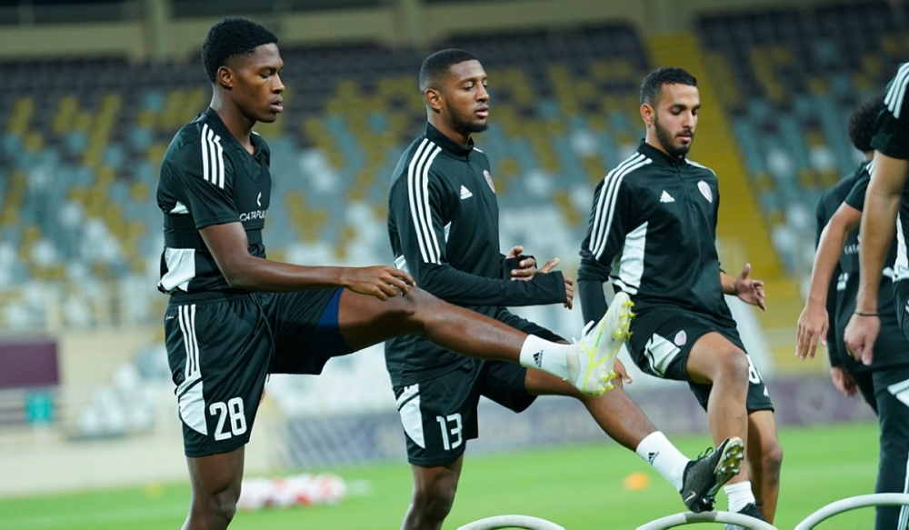 Rwandan youngster Patrick Mutsinzi(#28 Left) who plays for Al Wahda in UAE as a striker during a training session with his teammates.Mutsinzi has relished the opportunity to feature for the national team.