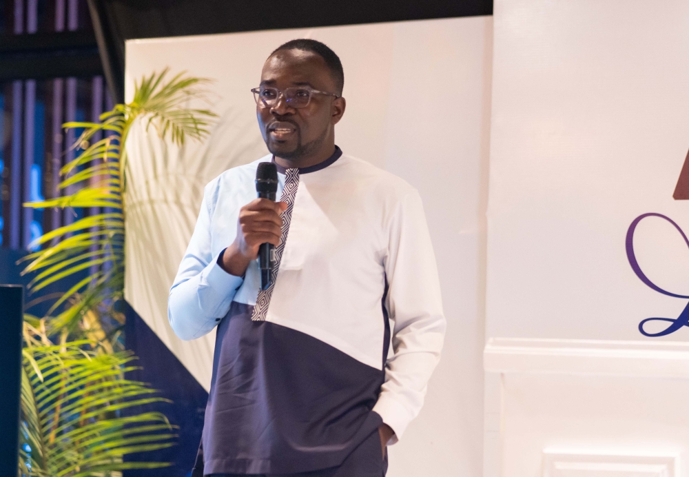 Anthony Bentil, the founder and CEO of Paid Global Ltd while delivering his speech at the launch of Paid App in Kigali, on Tuesday, June 13. Courtesy