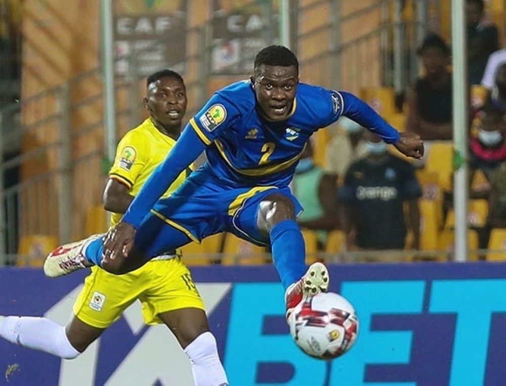 Amavubi left-back Emmanuel Imanishimwe in action during the CHAN.Imanishimwe will be among the Amavubi squad against Mozambique at Huye Stadium on Sunday,