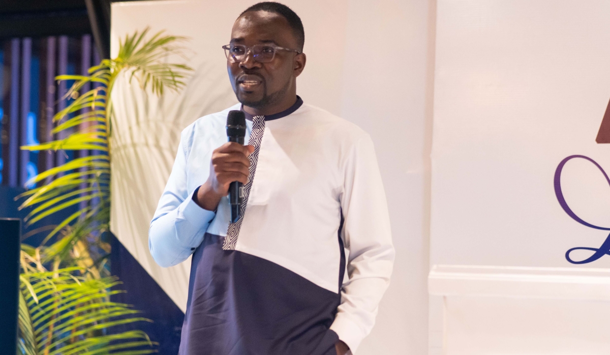 Anthony Bentil, the founder and CEO of Paid Global Ltd while delivering his speech at the launch of Paid App in Kigali, on Tuesday, June 13. Courtesy