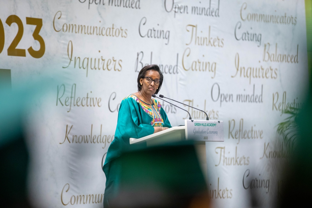First Lady Jeannette Kagame addresses  Green Hills Academy graduates during a graduation ceremony held at Kigali Convention Center on Saturday, June 17 . All photos by Dan Gatsinzi