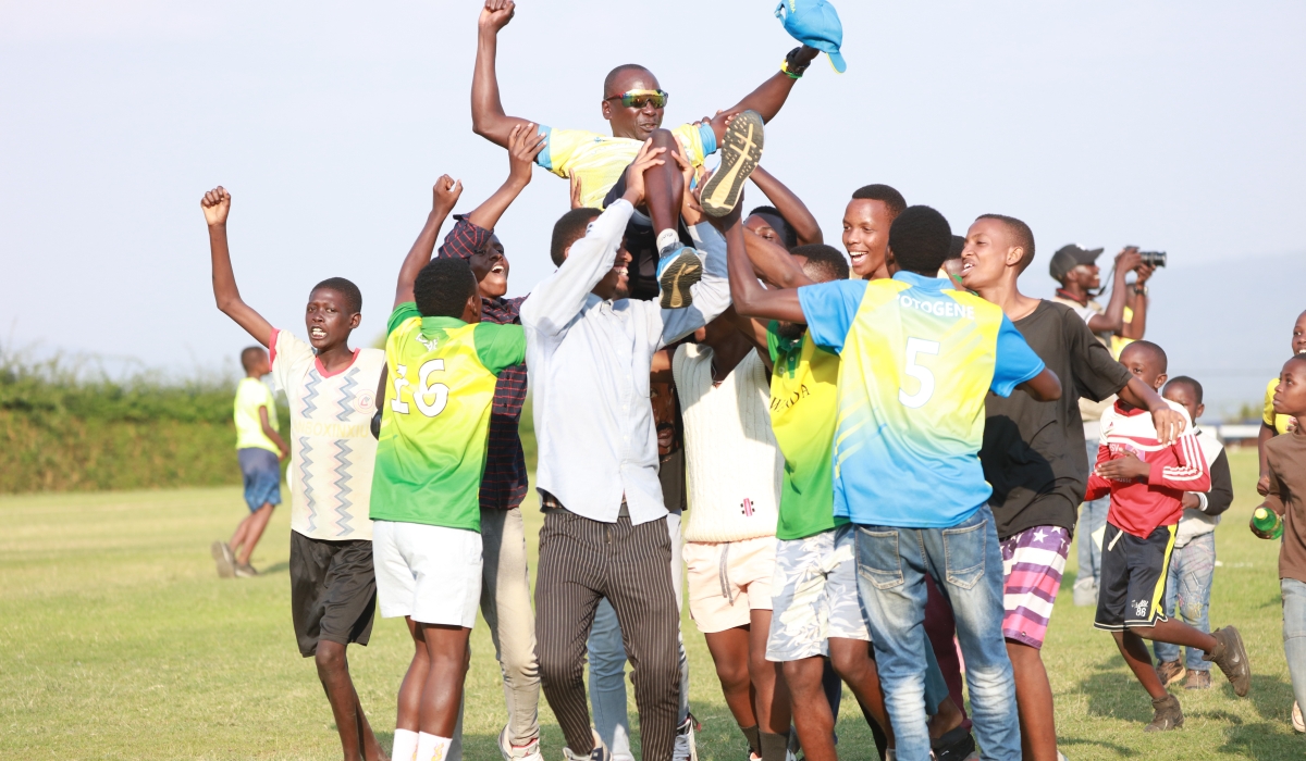Players lift up head coach after winning the 2023 Kwibuka T20 Cricket Women&#039;s tournament that concluded in Kigali on Saturday. Courtesy