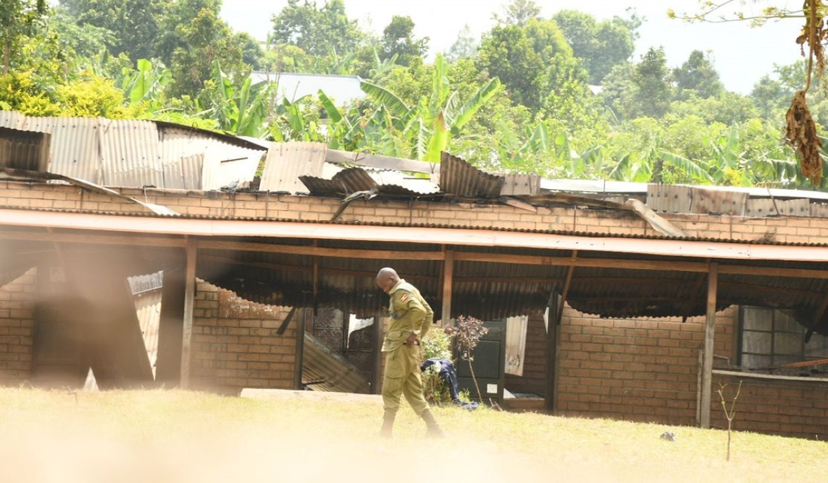 A UPDF soldier at Lhubirira Secondary School in Mpondwe, Kasese, Uganda on June 17, 2023 after the attack. Alex Ashaba/NMG