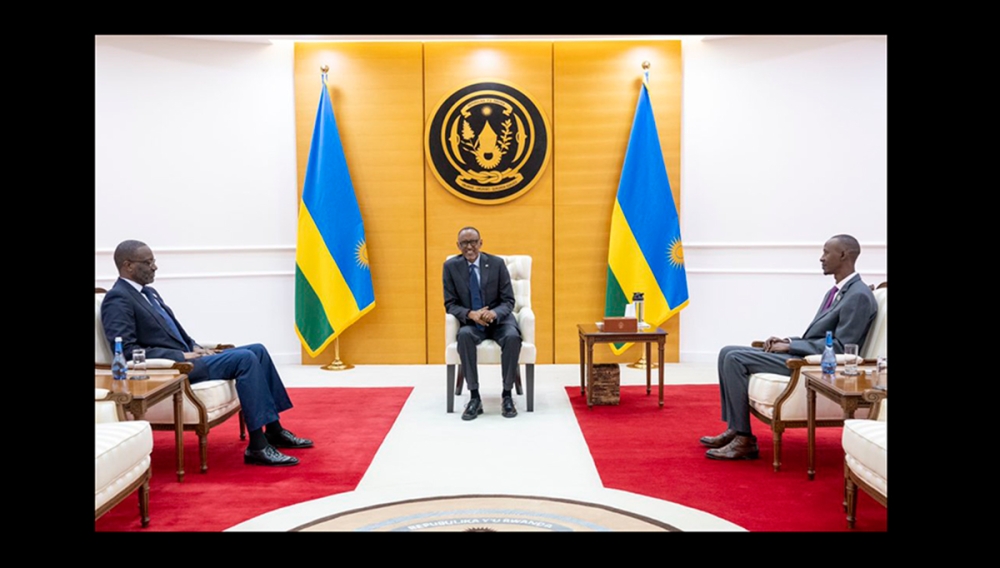President Paul Kagame  meets with Tidjane Thiam, Chairman of the Kigali International Financial Centre and Nick Barigye the CEO of KIFC  in Kigali, on Tuesday, June 20. Photo by Village Urugwiro
