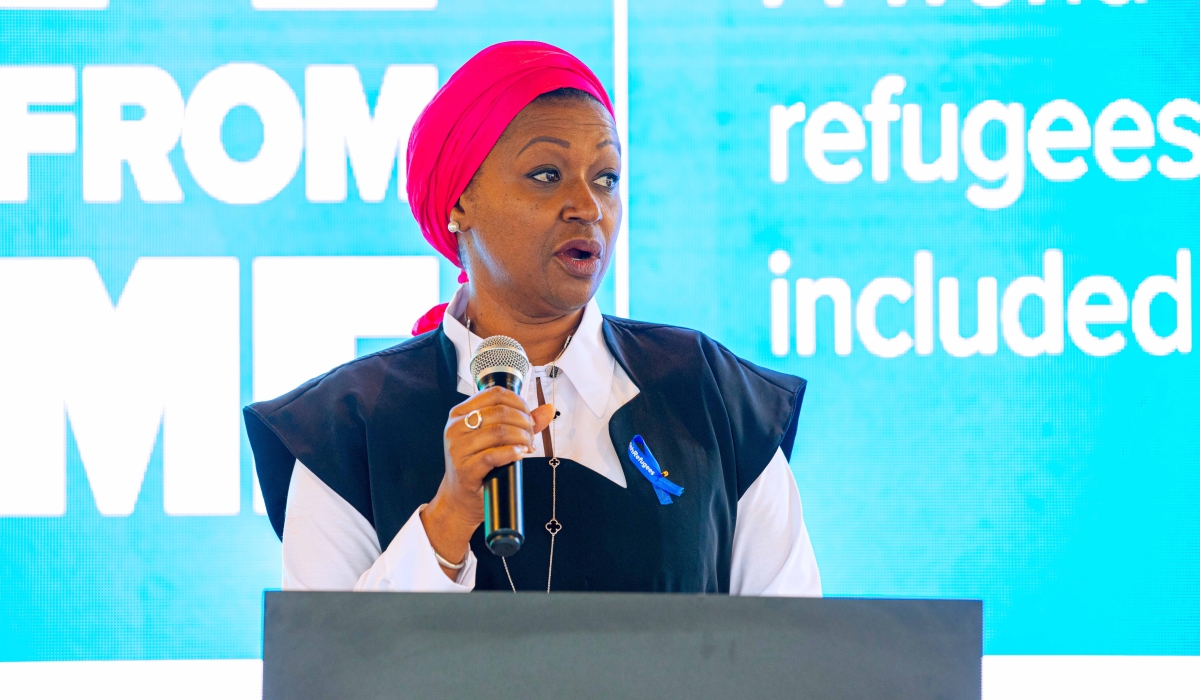 Aissatou Ndiaye, UNHCR’s Representative in Rwanda delivers remarks during the event in Kigali on Tuesday ,June 20