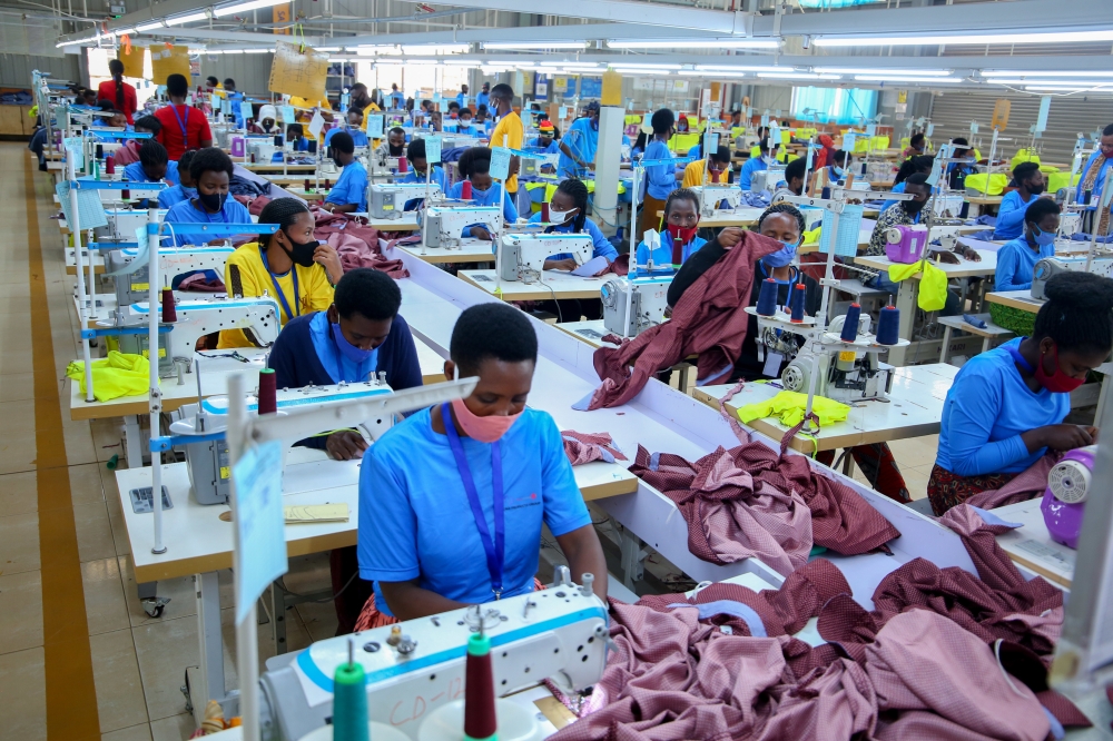 Workers on duty at Pink Mango garment factory  at Kigali Special Economic Zone in 2021.Craish Bahizi