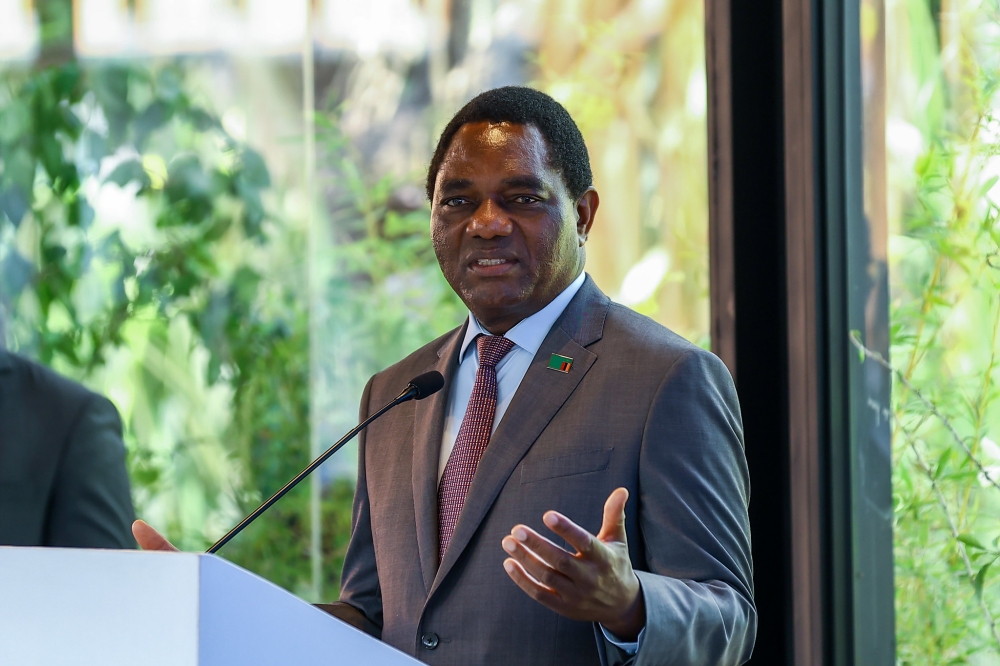 Zambian President, Hakainde Hichilema addresses delegates at Norrsken House during his visit at the hub on June 21. President said that he wants the exact concept of Rwanda’s Norrsken House in Zambia. Olivier Mugwiza