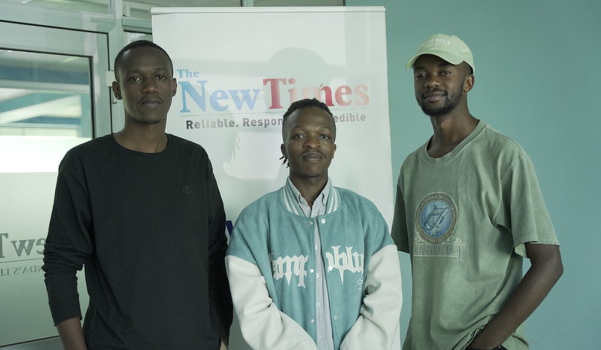 L-R_ King Dusabe, Antoine Izere, and Leon Manzi at The New Times offices after the interview. Photos by Emmanuel Dushimimana 