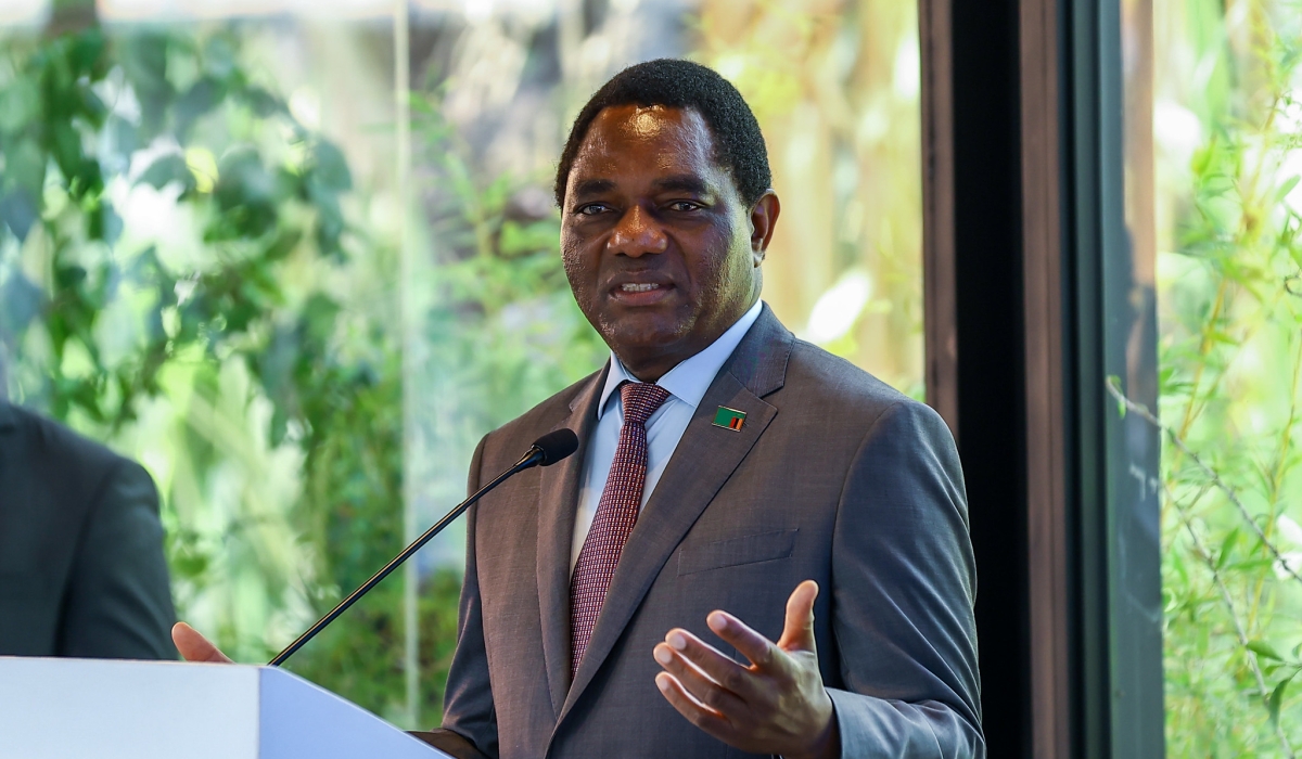 Zambian President, Hakainde Hichilema addresses delegates at Norrsken House during his visit at the hub on June 21. President said that he wants the exact concept of Rwanda’s Norrsken House in Zambia. Olivier Mugwiza