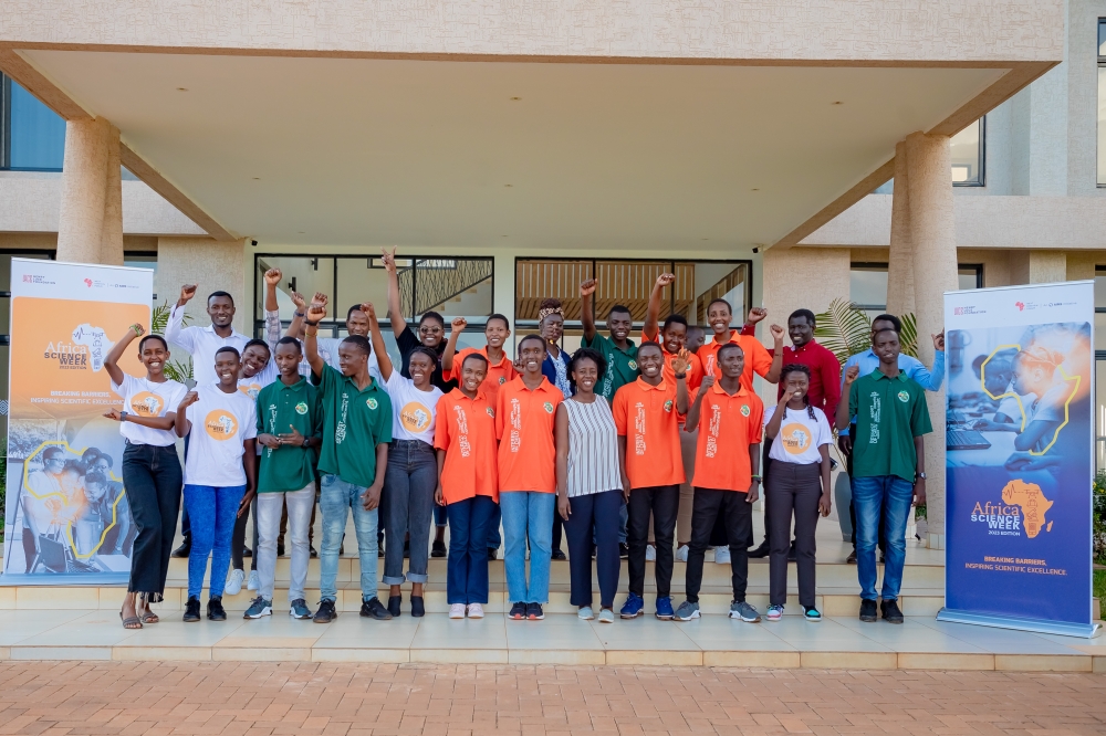 Participants pose for a photo during the celebration of Next Einstein Forum&#039;s Africa Science Week at Agahozo Shalom Youth Village.