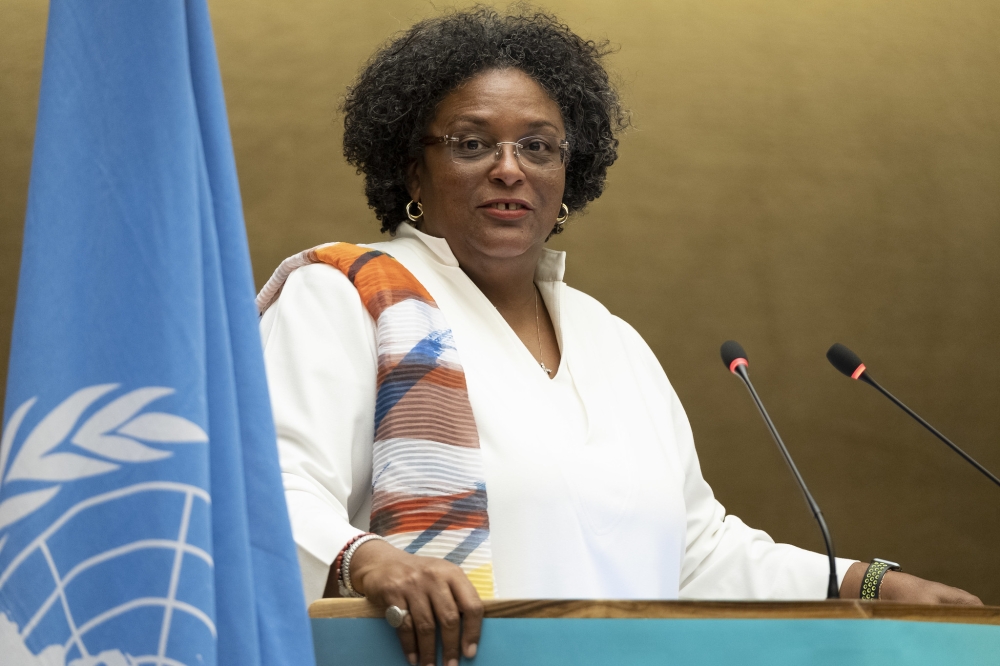 Mia Mottley, the Prime Minister of Barbados. The Bridgetown Initiative, launched in Barbados last summer, calls on to maximize efforts to prevent and respond to climatic events and pandemics.