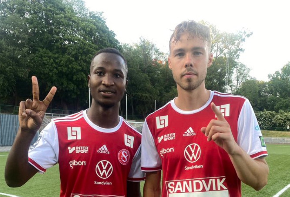 Rwanda international Lague Byiringiro (Left) scored twice as his side Sandviken IF thrashed Hammarby Talang 5-2 on Thursday.