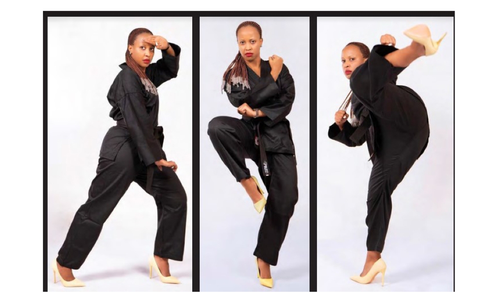 Delphine Ortha Uwase, a businesswoman with various talents in martial arts and acting, showcasing her skills.