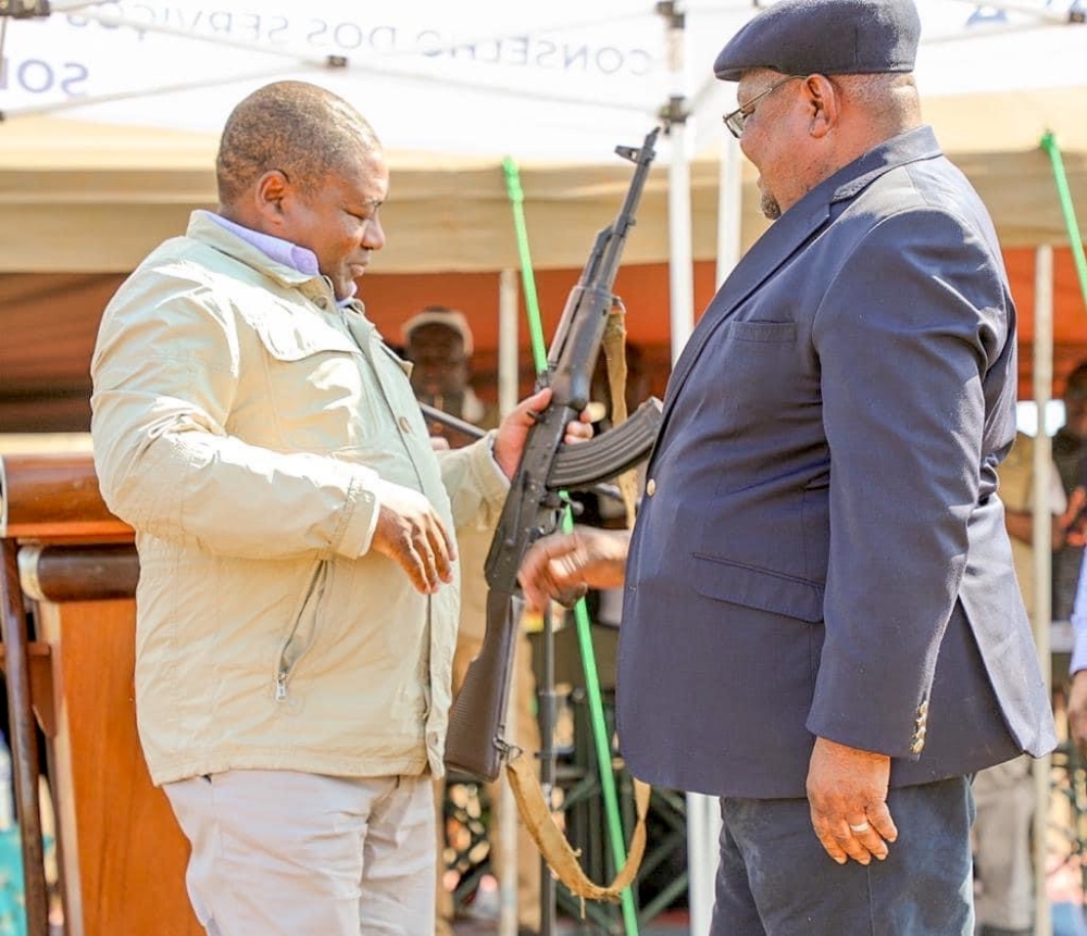 President of Mozambique Filipe Nyusi  presides over the ceremony of the successful implementation of the Disarmament, Demobilization and Reintegration of Renamo ex-combatants on Friday, June 23. Courtesy.