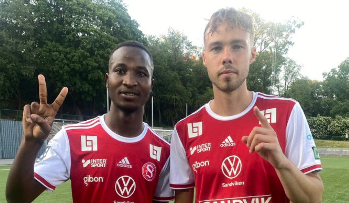 Rwanda international Lague Byiringiro (Left) scored twice as his side Sandviken IF thrashed Hammarby Talang 5-2 on Thursday.